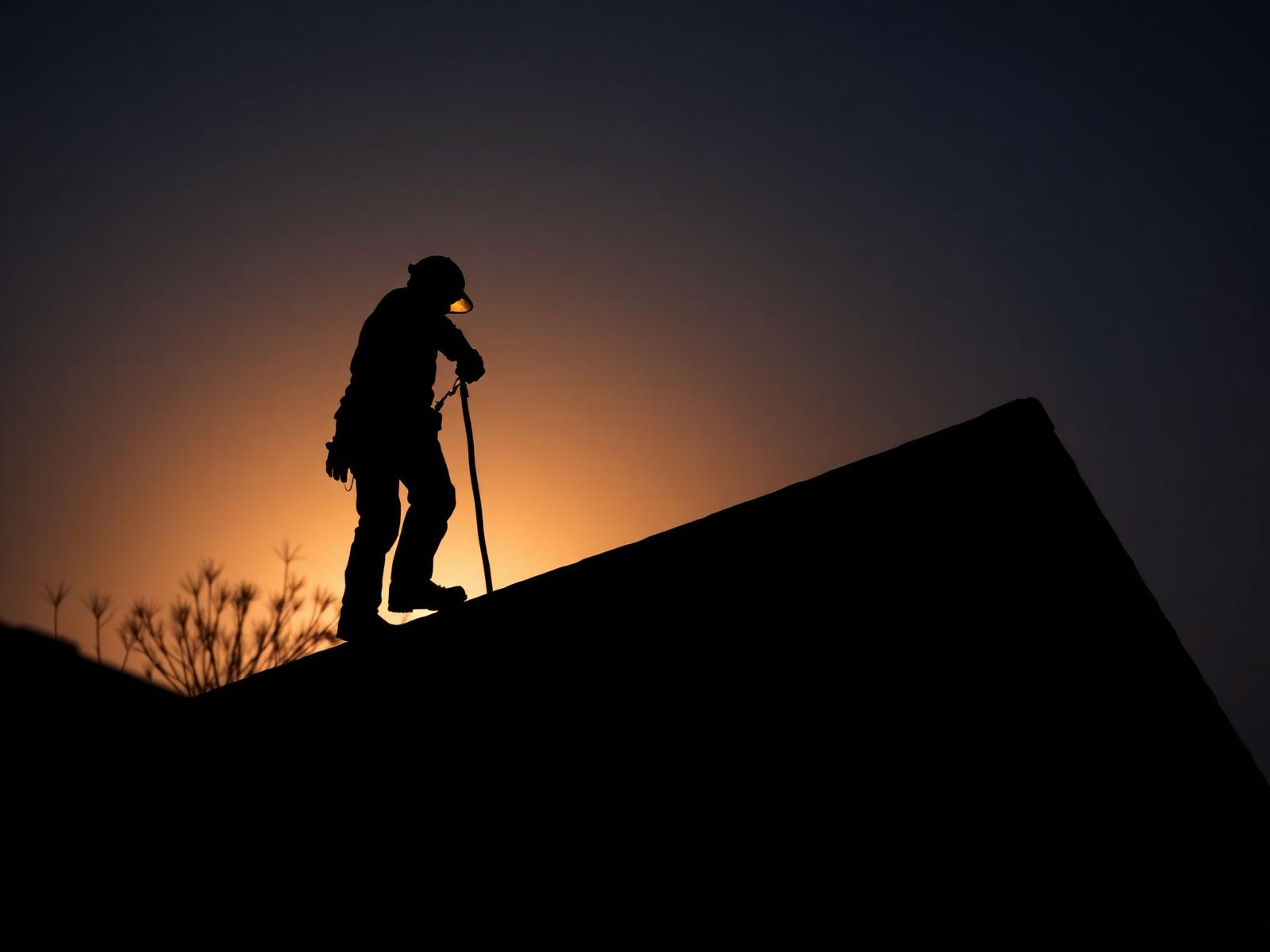 Roofer at sunset silhouette